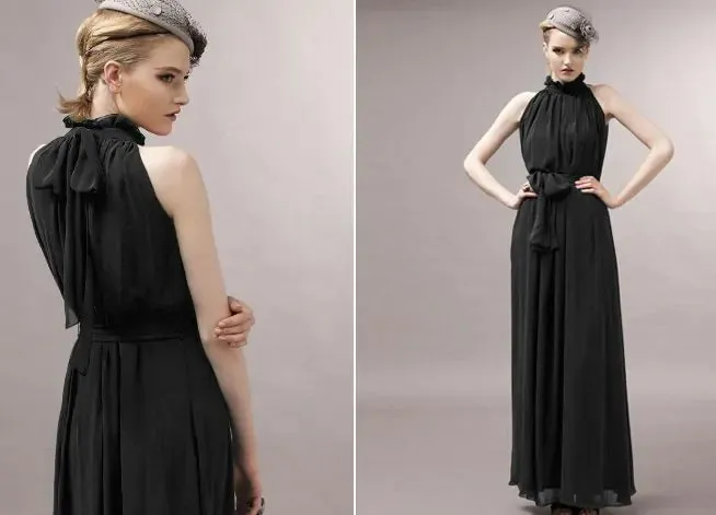 Chiffon Collar Long Sleeveless Dress
