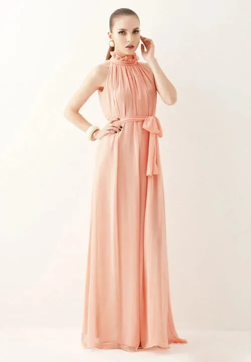 Chiffon Collar Long Sleeveless Dress
