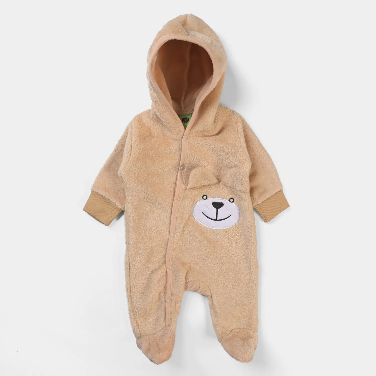 Infant Unisex Sherpa Romper Bear Face-BROWN