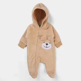 Infant Unisex Sherpa Romper Bear Face-BROWN
