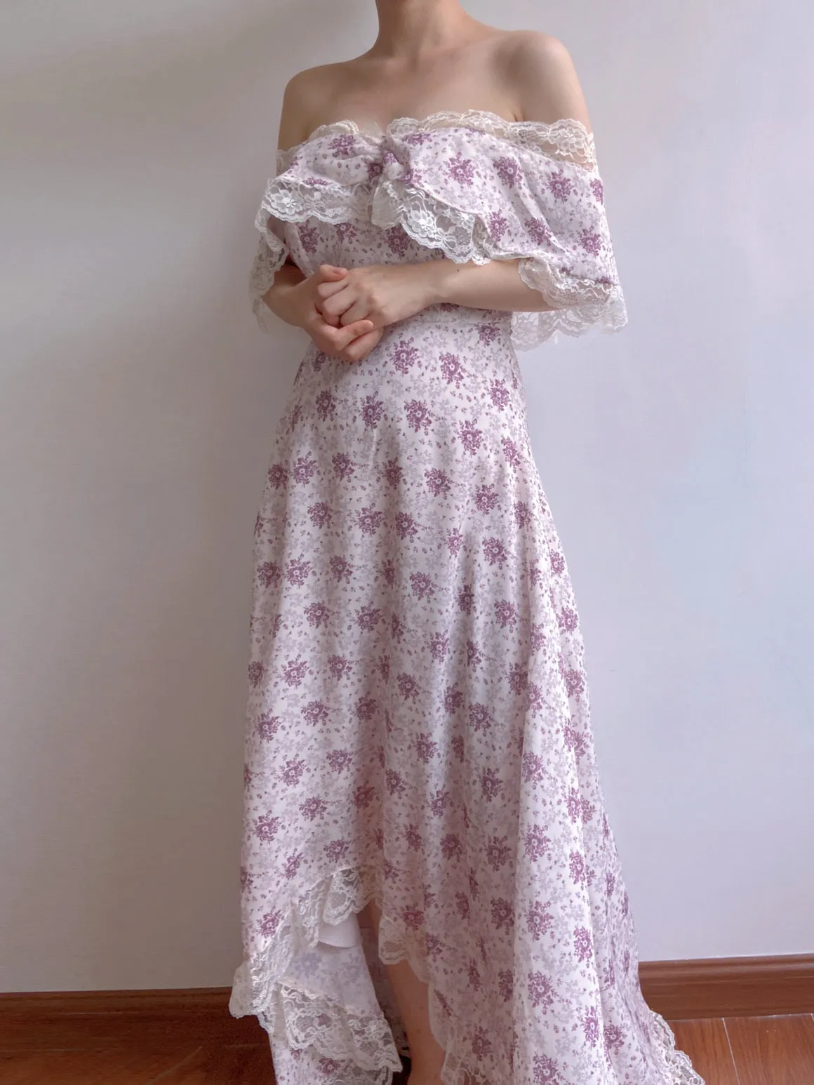 Lavender Field Floral Off-Shoulder Dress