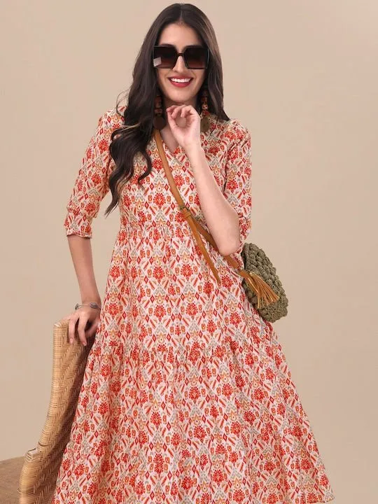 Tribal Printed A-line Midi Dress